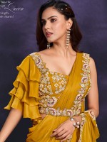 Mustard Crepe Satin Silk Ready To Wear Saree